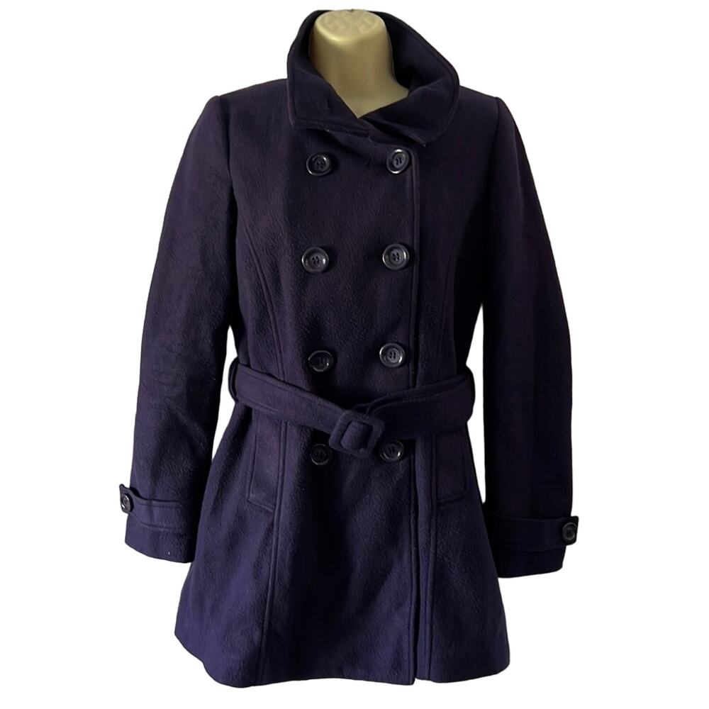 Forever 21 Dark Purple Belted Coat Juniors Size Small Lined Buttons Washable